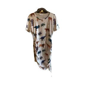 Shenshen women’s novelty, animal, print, side, ruched, dress size large